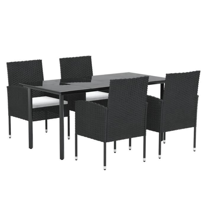 3156766 vidaXL Mobilier à dîner de jardin et coussins 5pcs Noir Résine tressée