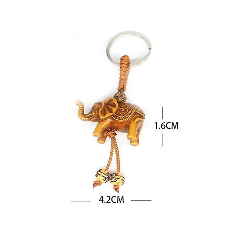 6pcs/4pcs 3D Elephant Lucky Carving Wooden Pendant Keychain Key Ring Chain Evil Defends Decor Gift