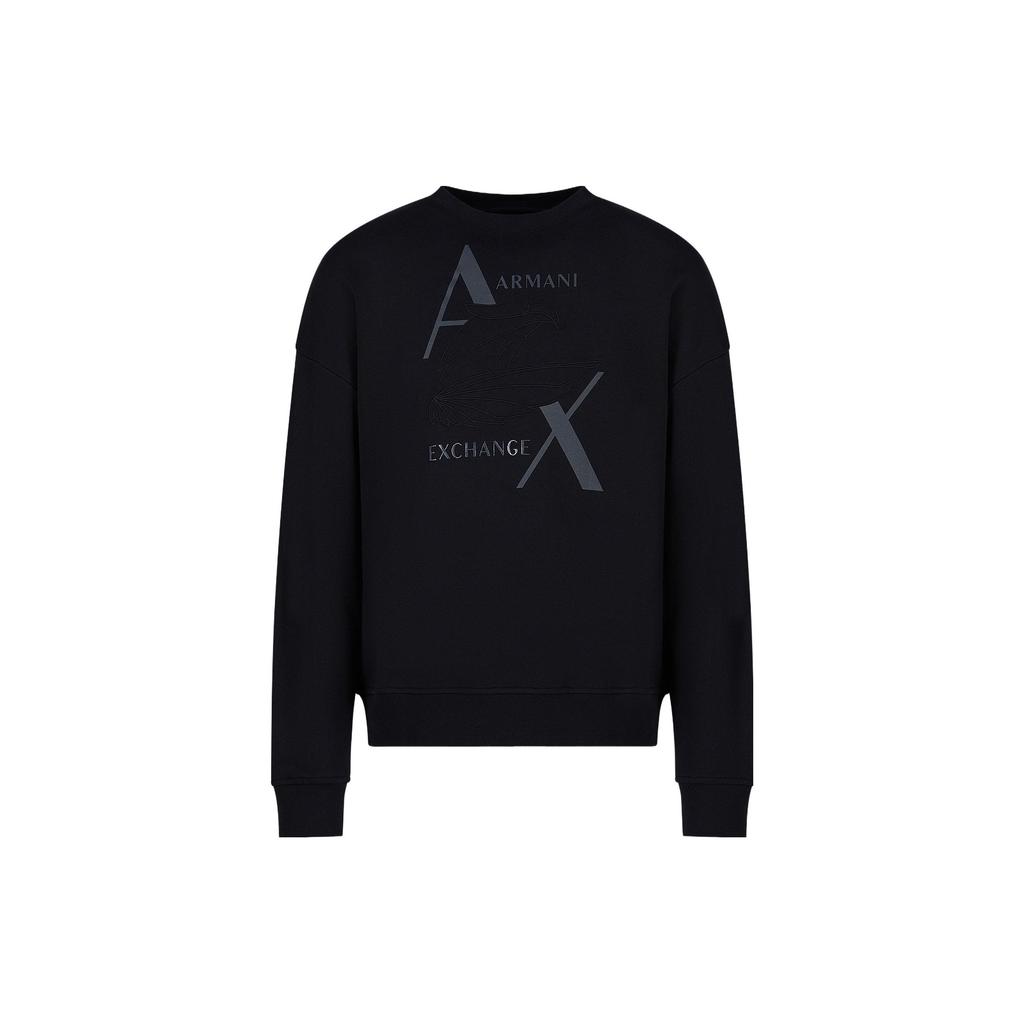 Armani Exchange Loose Fit Round Neck Printed Long Sleeve Sweatshirt Men Sweatshirt Black 6RZMAMZJ9KZ1200