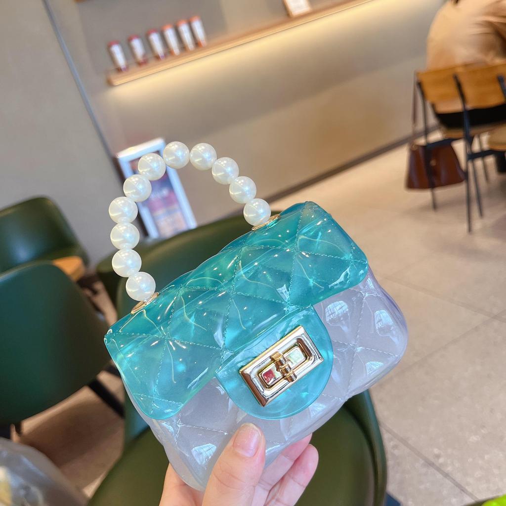 2025 Summer Transparent PVC Jelly Mini Pearl Crossbody Square Women's Bag