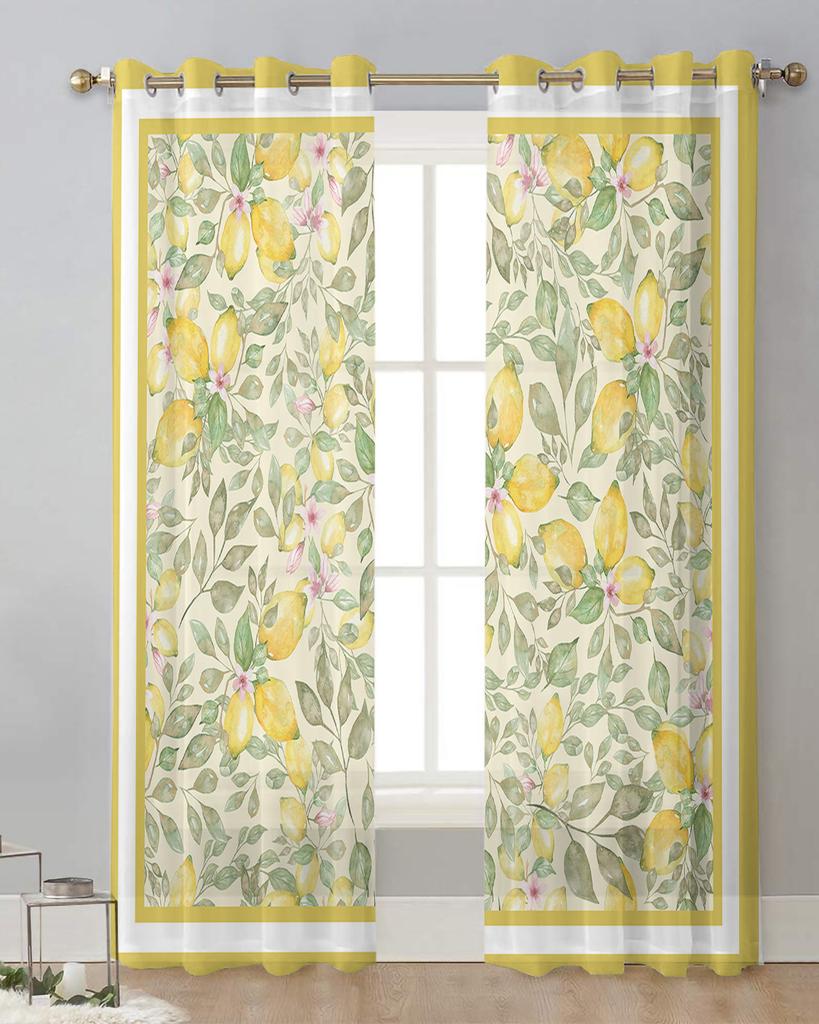 Akwarelowe Cytryny Owoce Przezroczyste Zasłony do Dekoracji Salonu Zasłony Okienne do Kuchni Tiulowe Woalowe Organzowe Zasłony