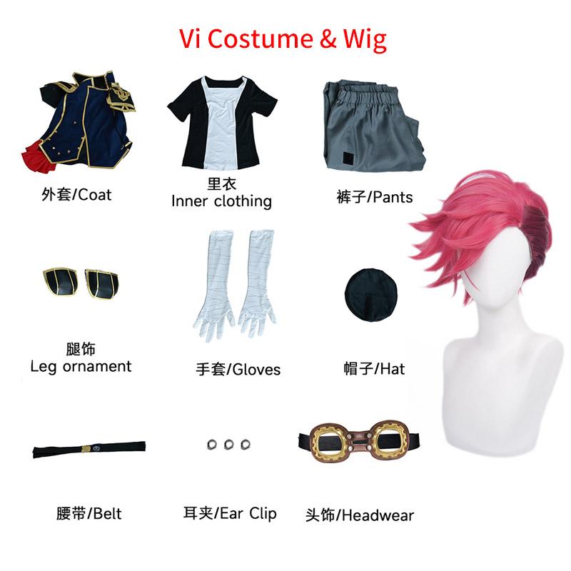 Arcane Caitlyn Cosplay Costume Wig Hair Jinx Sister Vi Cosplay Uniform For Women Halloween Role Play Outfits