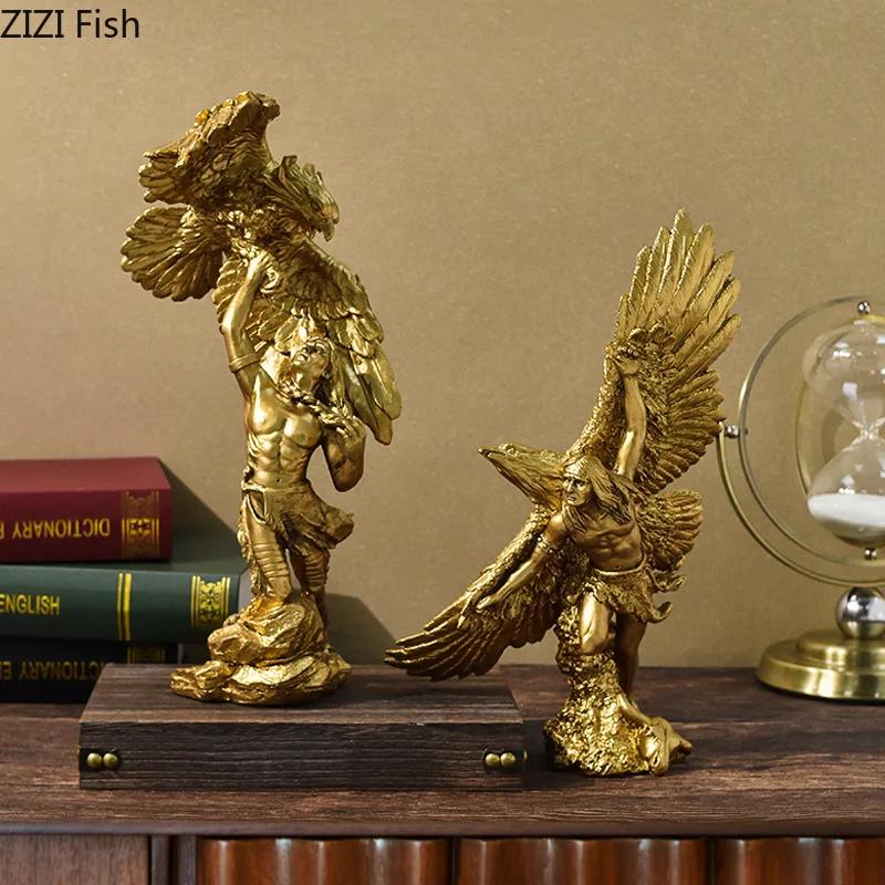 Złoty Latający Orzeł Statuetka Ozdoby Dekoracja Biurka Żywiczne Rzemiosło Orzeł Rozkłada Skrzydła Kreatywna Rzeźba Estetyczna Dekoracja Pokoju