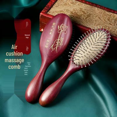 Sandalwood Air Cushion Massage Comb - Chinese Style Straightening & Meridian Scalp Comb for Smooth Hair.