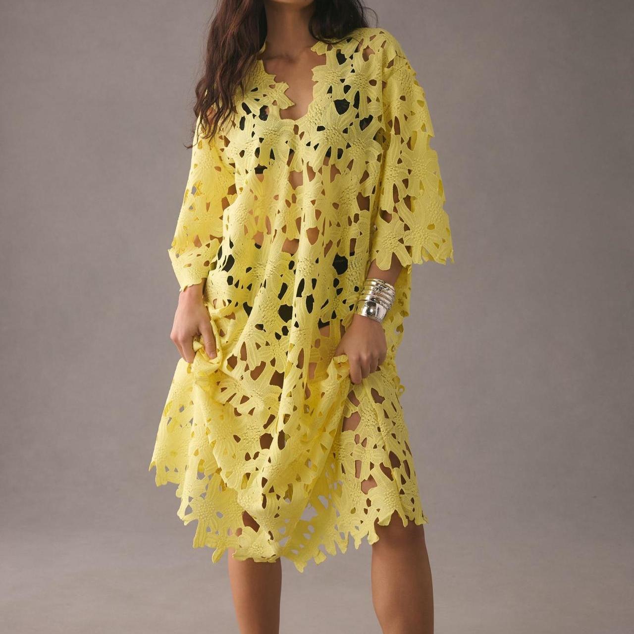 

IHUASU Повседневная свободная пляжная праздничная кружевная блузка Uniform size жёлтый