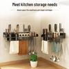 Wall-Mounted 304 Stainless Steel Kitchen Rack: Punch-Free Knife Holder & Multifunctional Seasoning Storage.