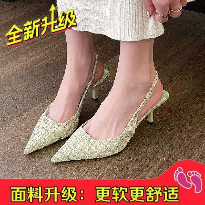 

2025 новая весенне-летняя корейская версия клетчатые туфли-лодочки на высоком каблуке, с острым носком, с мелким вырезом, задний тонкий каблук 43