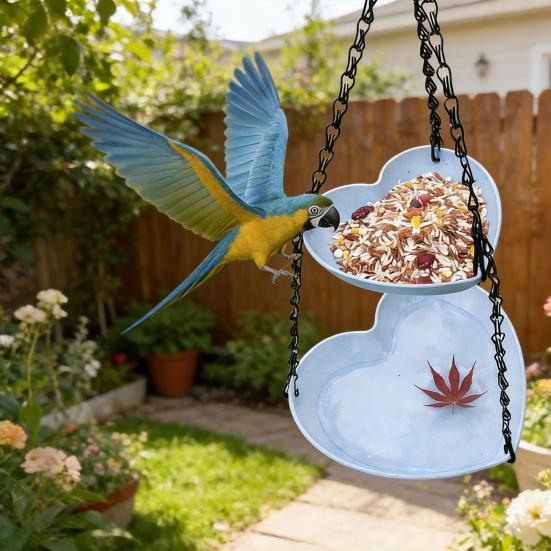 Hanging Bird Feeder for Outdoors Two-Tier Wild Bird Feeder Heart Shaped Seeds And Water Feeder Tray for Outside Garden Patio Deck Yard