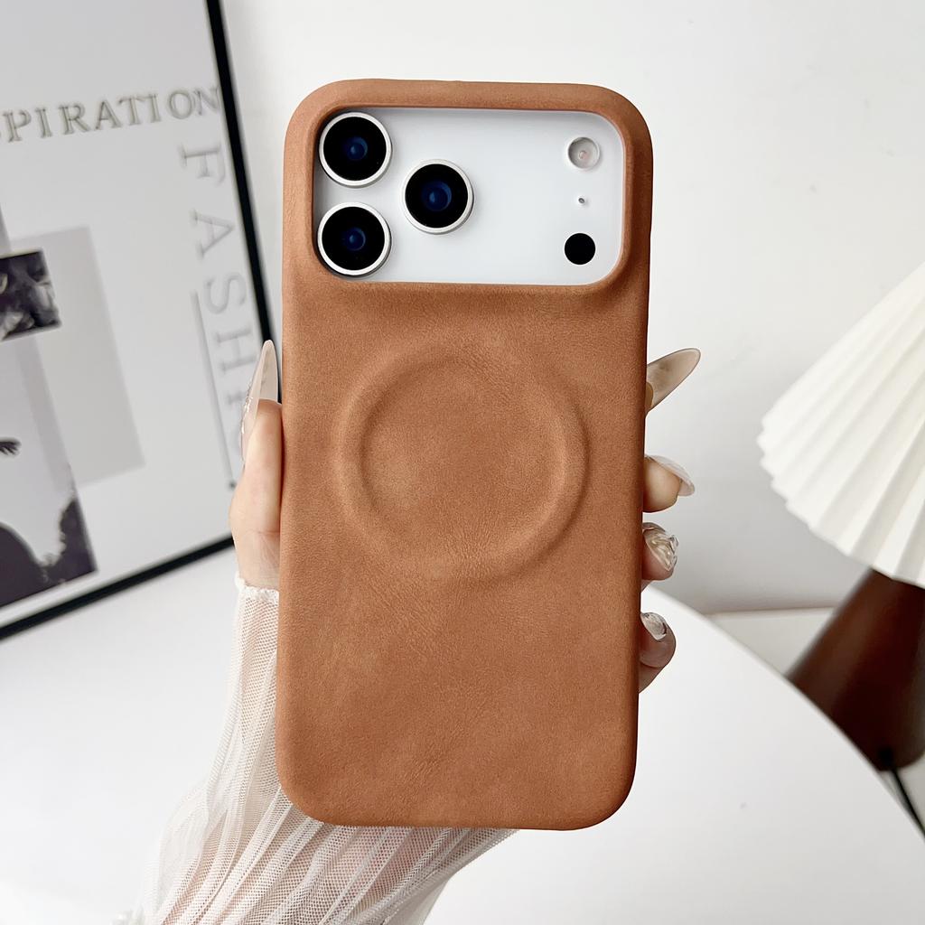 Rrtro Suede Lambskin Leather Magnetic Case For iPhone 17Air 16 15 14 13 12 17 Pro Max Plus For Magsafe Wireless Charging Cover