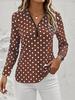 2025 Plus Size Women's Polka Dot Long Sleeve V-Neck Zipper Pullover Top