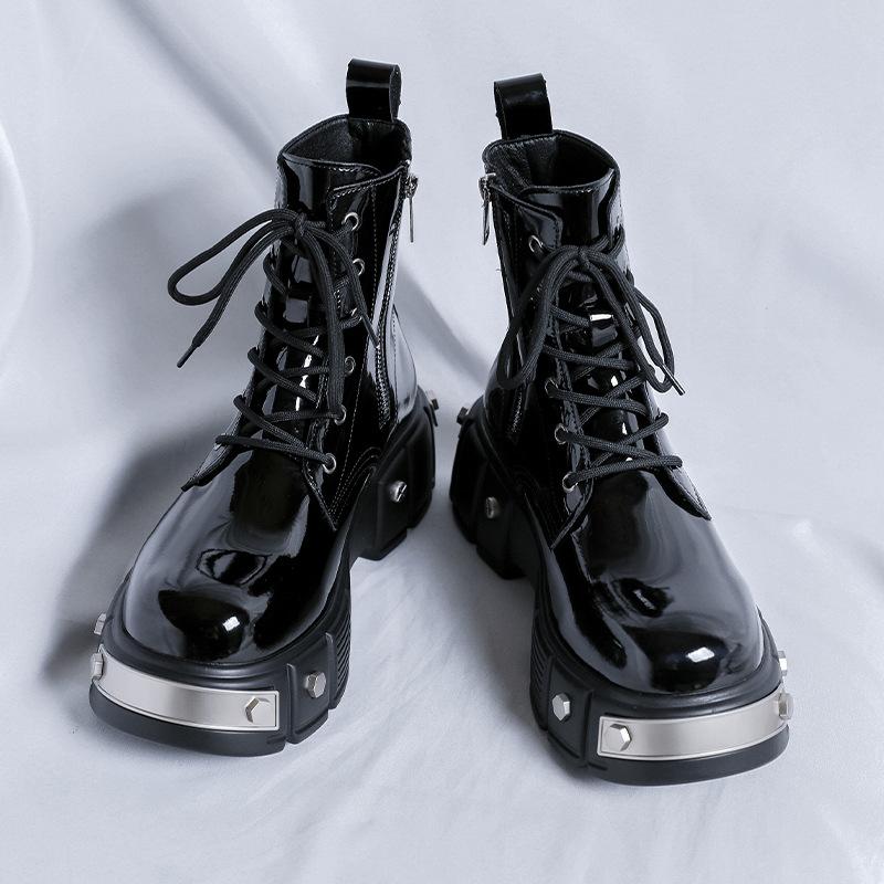 Men's Quality Selection Boots British Trend High-end Patent Leather High-top Boots High Quality Platform Mens Shoes Botas Hombre