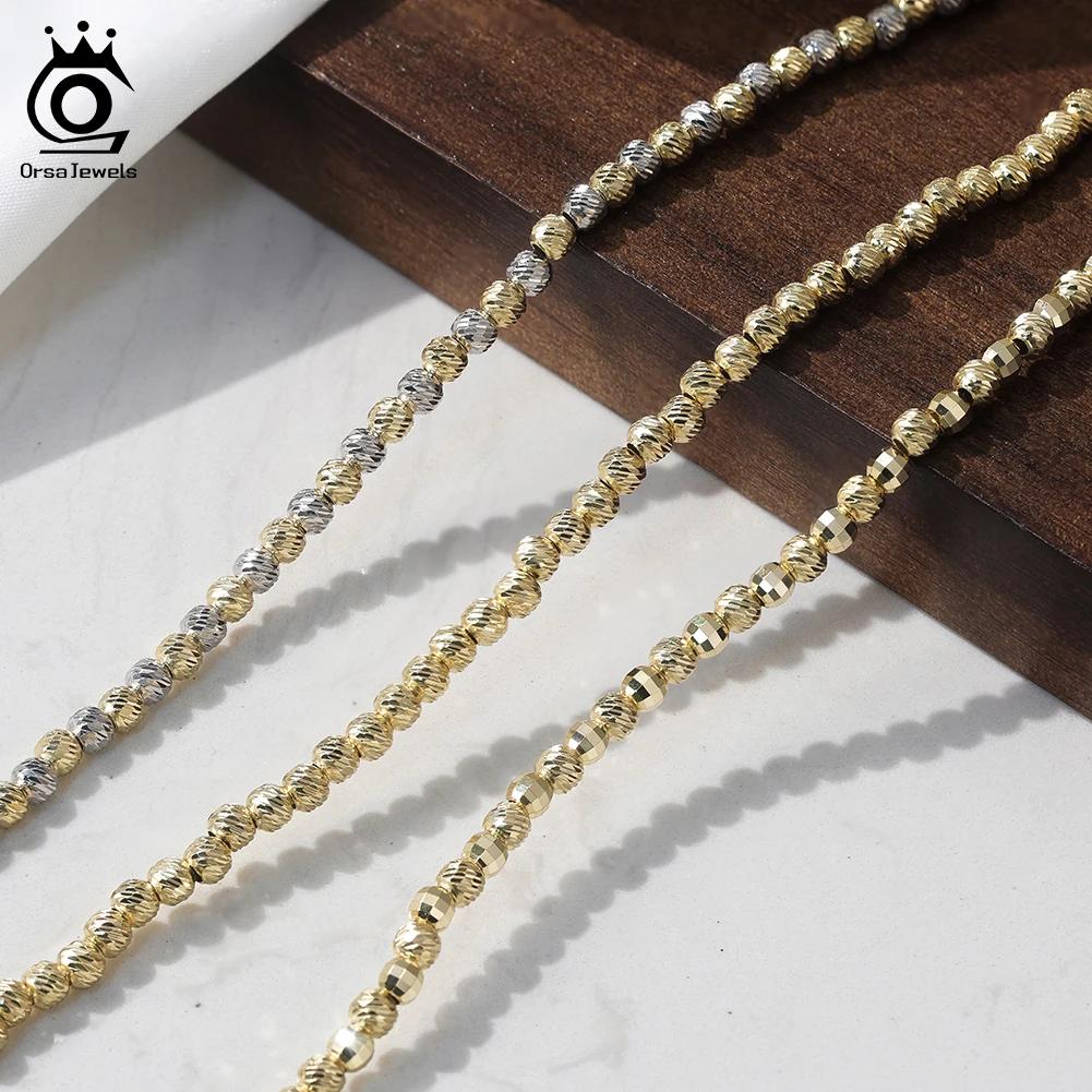 ORSA JEWELS Real 925 Sterling Silver Bead Chain Bracelet For Women Jewelry Gift 4MM Beads Bracelet Chain Accessories GAB01