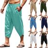 Herren Capri Sommer Baumwolle und Leinen Hosen Hosen Einfarbige Schal Elastischer Bund Kordelzug 3/4 Länge Shorts Locker Lässig Pan