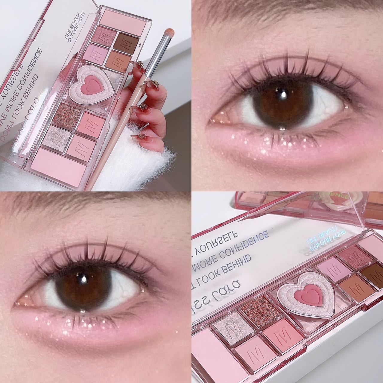 

Палетка розовых теней для век Gliter Love Heart Натуральный холодный тон Низкая насыщенность Палетка теней для век Коричневая корейская косметика