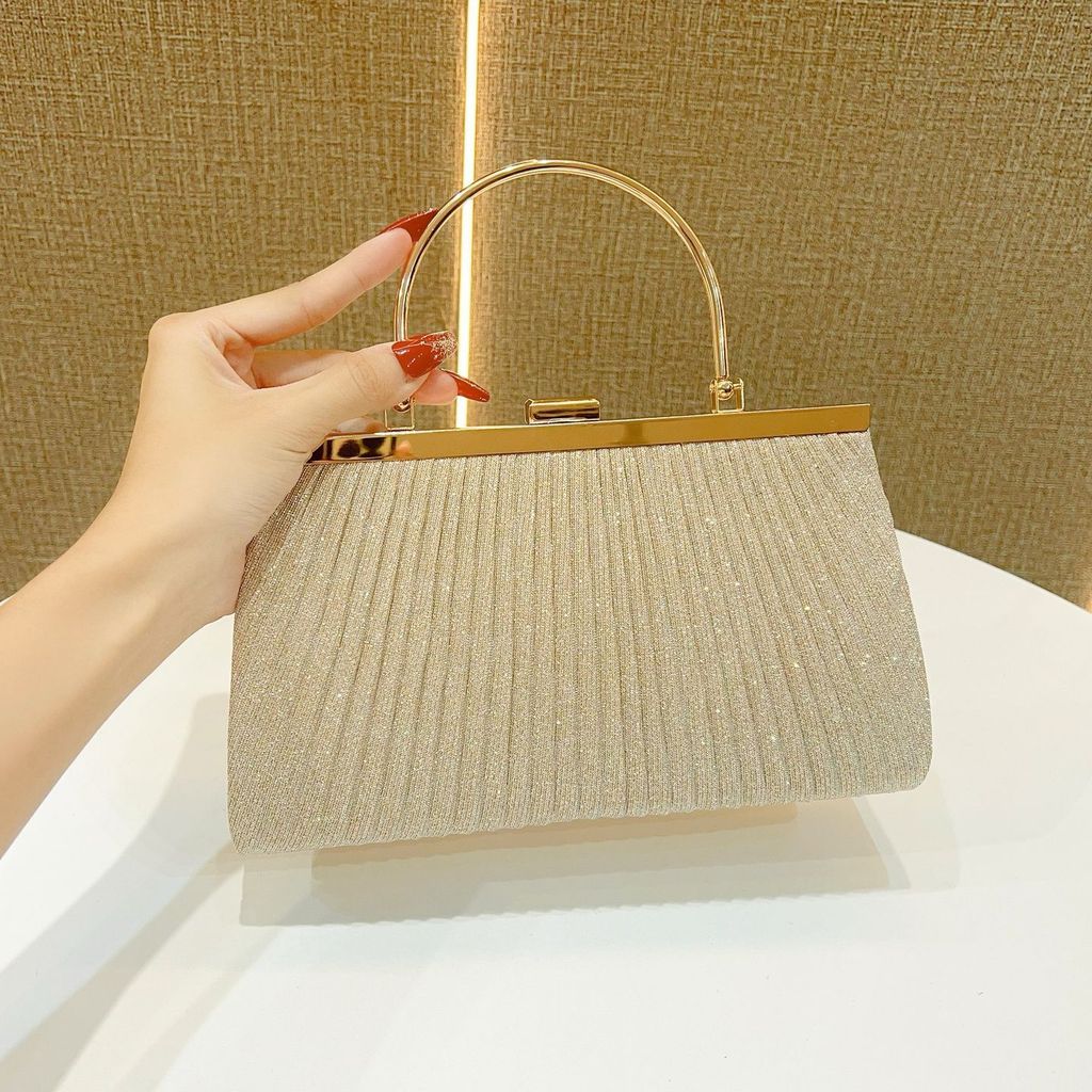Pu Folded Clutch Handbag For Women With Zipper Pocket And Chain Strap