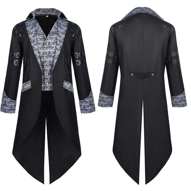 2022Wish New European and American Men s Clothing Medieval Retro Clothing Men s Mid-Length Punk Retro Tailcoat for Men Printed Tuxedo S
