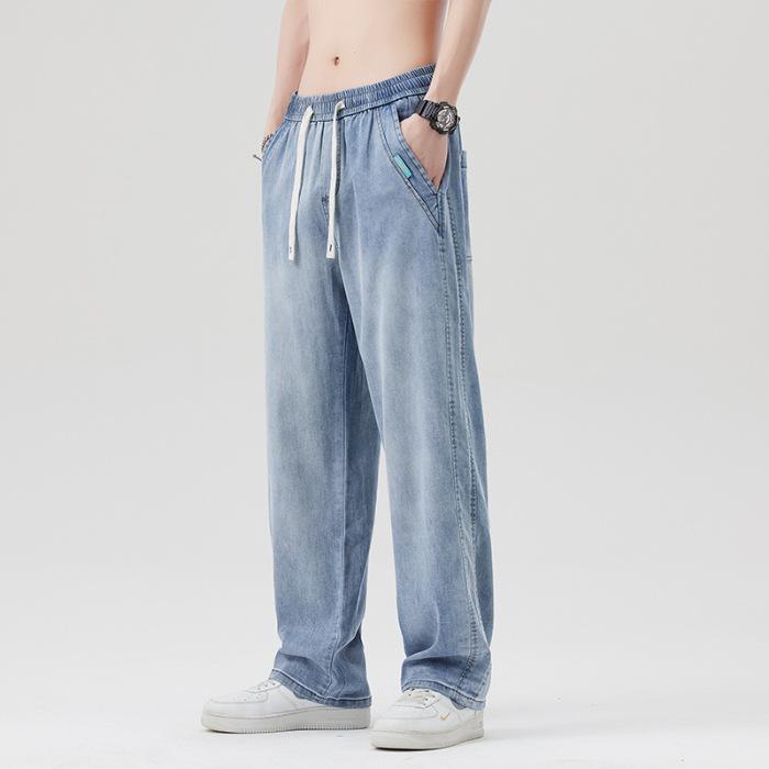 

Lyocell Tencel Men s Loose Wide-Leg Jeans 2026 New Light-Colored Straight Pants M светло-синий
