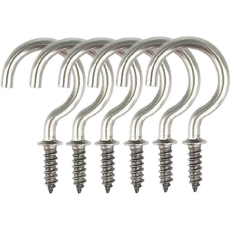 50 Pcs (304) Stainless Steel Screw Ceiling Hooks 7/8 Inch Cup Hook Screw-in Light Hooks Outdoor and Indoor Hanging
