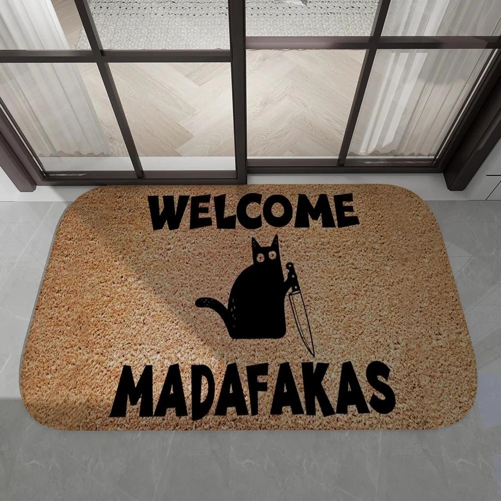  Disney Dark Cat Welcome Madafakas Floor Mat Entrance Door Mat Rectangle Home Soft Badmat Front Door Indoor Outdoor Mat