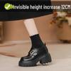 Women's Black Velcro Slip-on Height-Increasing Oxford Loafers, Thick Sole, Autumn 2025.