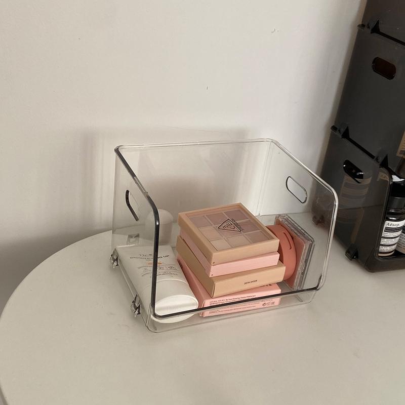 

Прозрачный ящик для хранения косметики в общежитии, органайзер для сортировки косметики, многоцелевой настольный ящик для хранения всякой всячины, штабелируемый ящик прозрачный