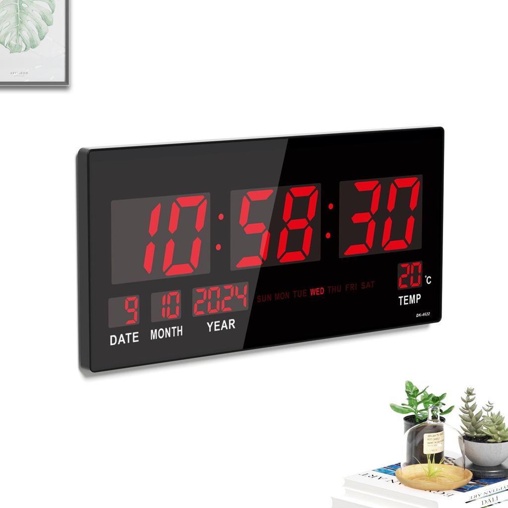 Large LED Wall Clock - English Display with Plug-in Feature for Living Room