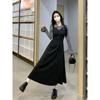 Elegant French Retro Faux Two-Piece Patchwork Dress for Curvy Women - Autumn/Winter Long Skirt.