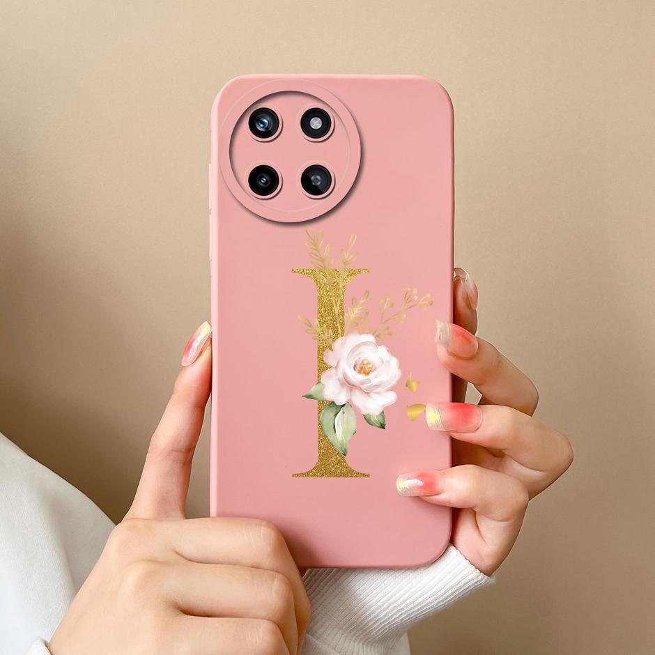For OPPO Realme 11 4G Phone Case Cute Flower Letters Matte Liquid Silicone Back Cover For Realme11 4G Shockproof Ultrathin Shell
