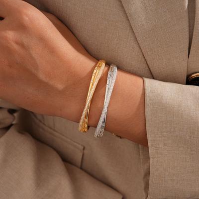 18k Real Gold Electroplated Zircon Round Cross Buckle Bracelet Versatile Temperament Jewelry