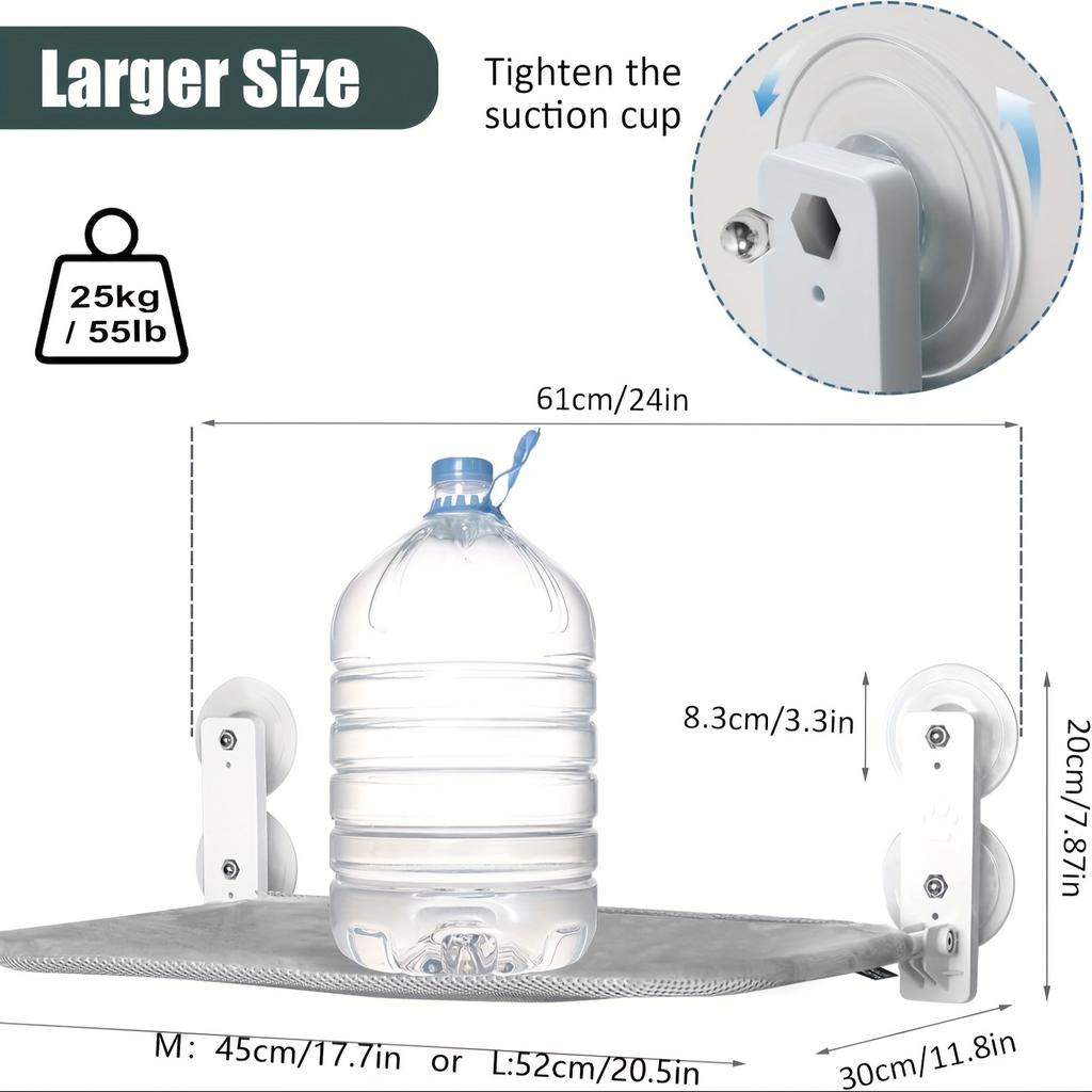 [Szare legowisko okienne dla kota] Składane szare legowisko hamakowe okienne dla kota z żelazną ramą i mocnymi przyssawkami, wewnętrzne legowisko siedzisko dla kota