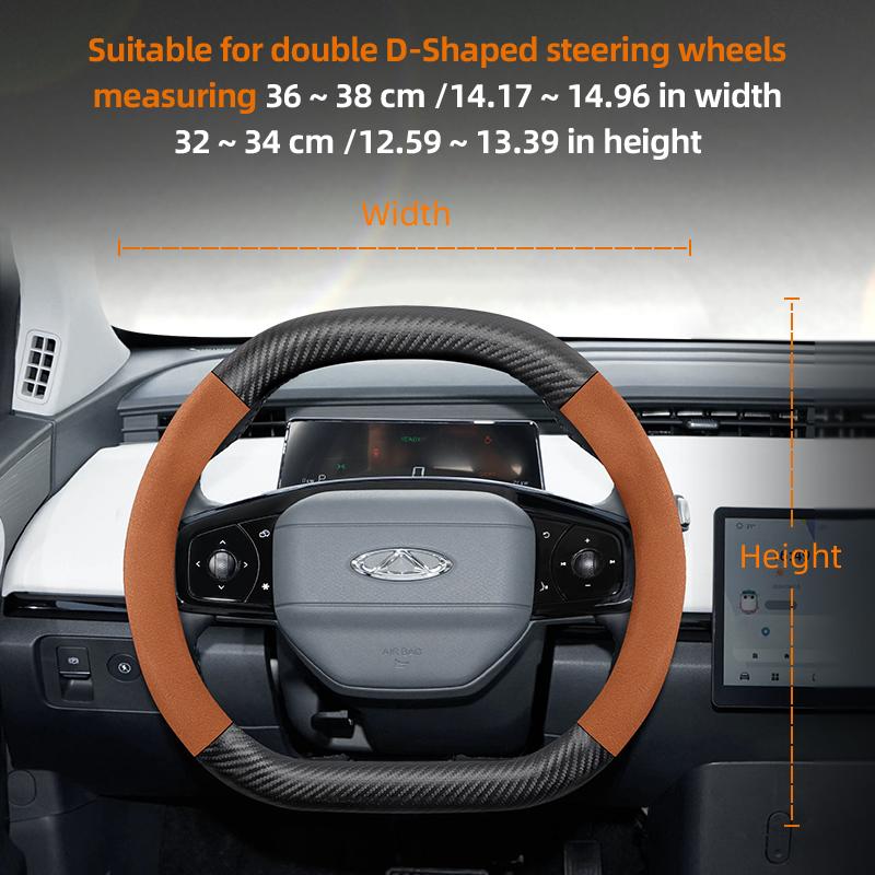 For CHERY Suede Carbon Fiber PU Leather Steering Wheel Cover Fit Tiggo 7 Pro Max 2 8 4 5 9 Qq Fx Arrizo Fulwin Omoda T11 QQ