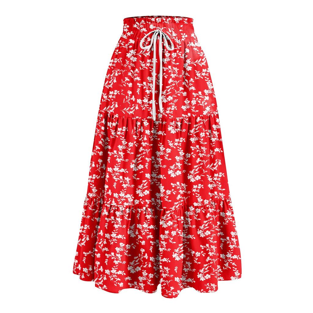 Kvinners Ruffled Spring Uformelt langt skjørt Ensfarget skjørt Retro plissert skjørt
