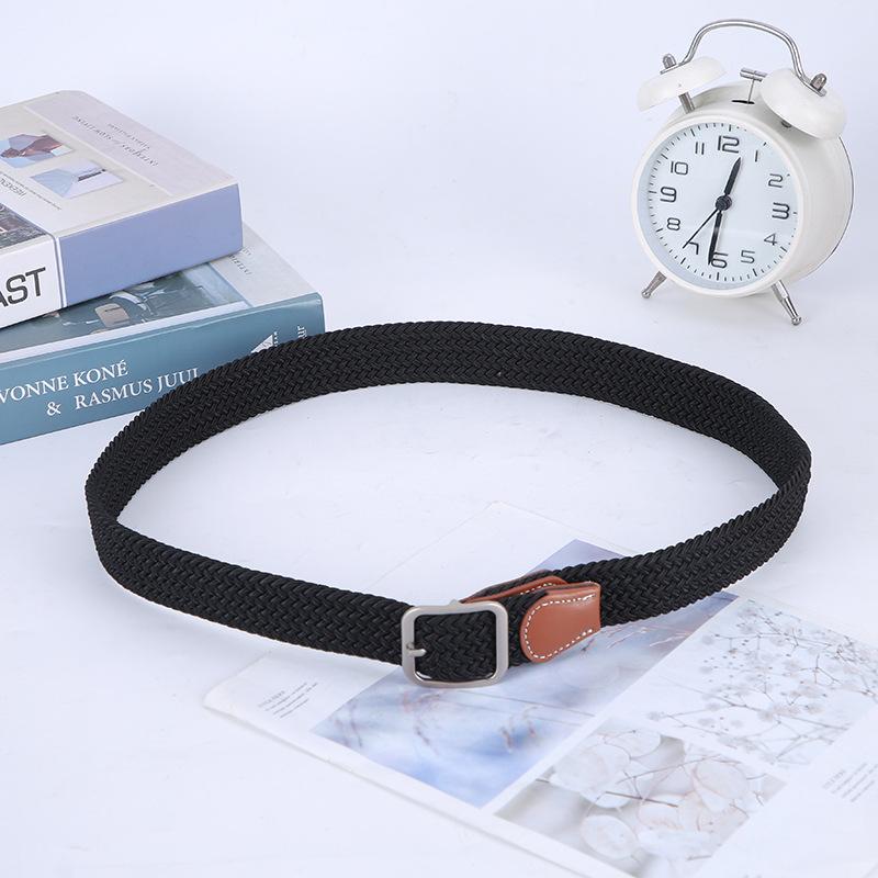 Non-Porous Non-Punching Pin Buckle Men'S And Women'S Same Woven Belt Elastic Elastic Casual Canvas Belt Student Belt