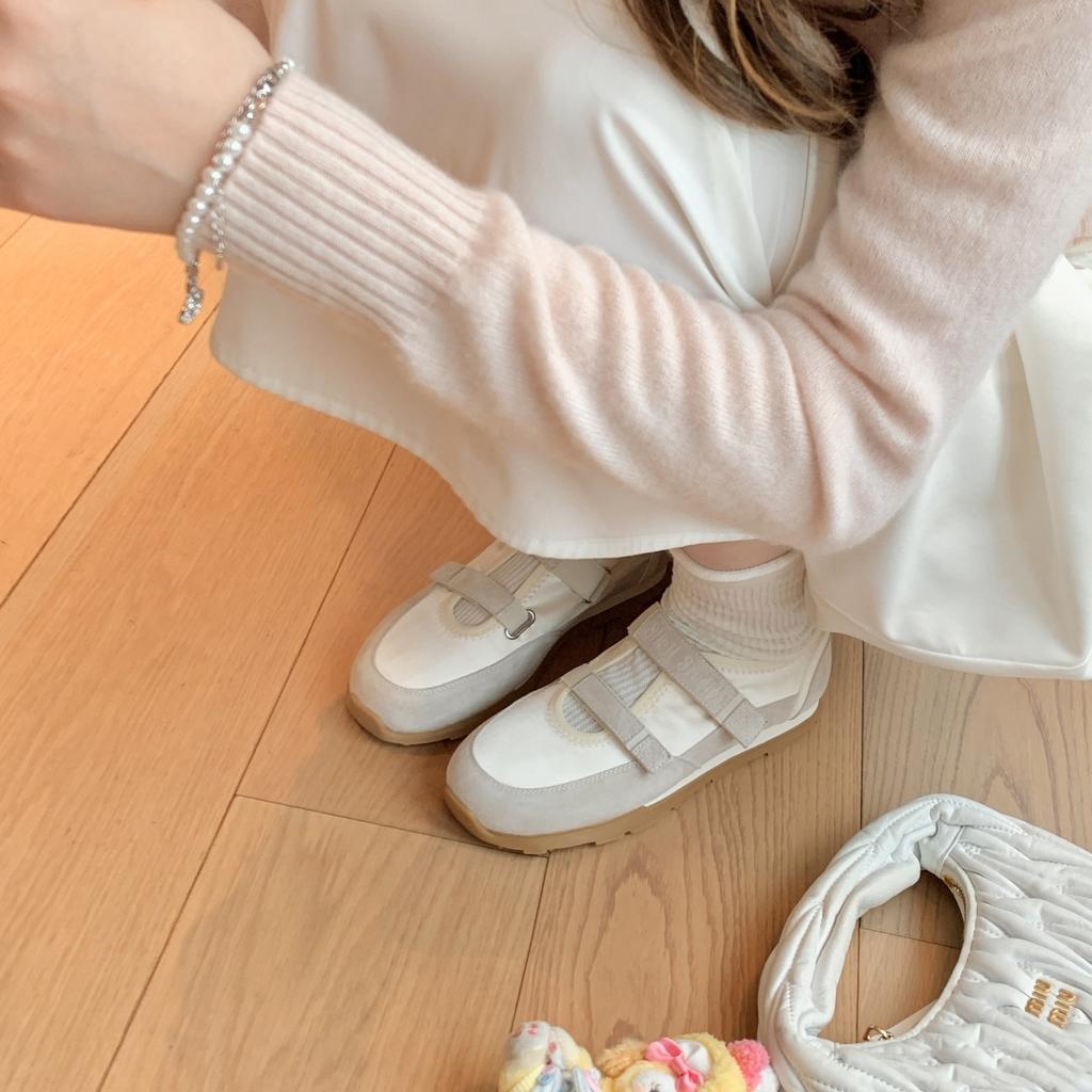 Cowhide shoes casual sports shoes hollow pair of Velcro Mary Jane shoes women's versatile
