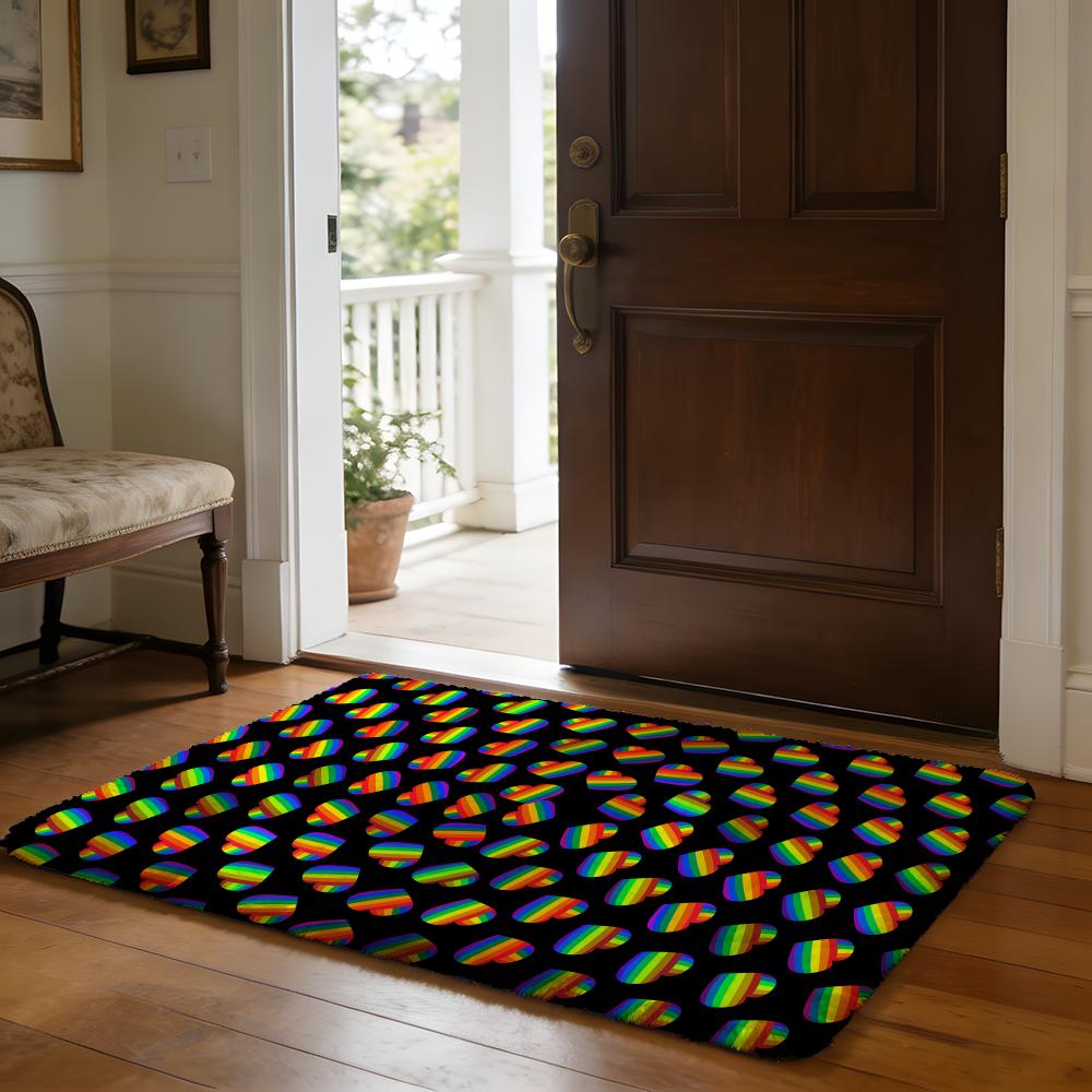 Rainbow Stripes Floor Mat Soft Flannel Absorbent Mat Non-Slip Rug Home Bedroom Bathroom