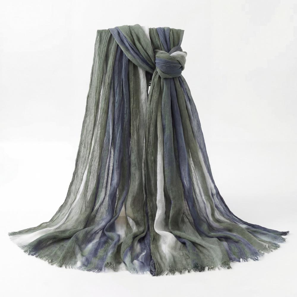 Retro Gradient Pleated Stripe Cotton Headscarf - Women's Large Ethnic Wrap