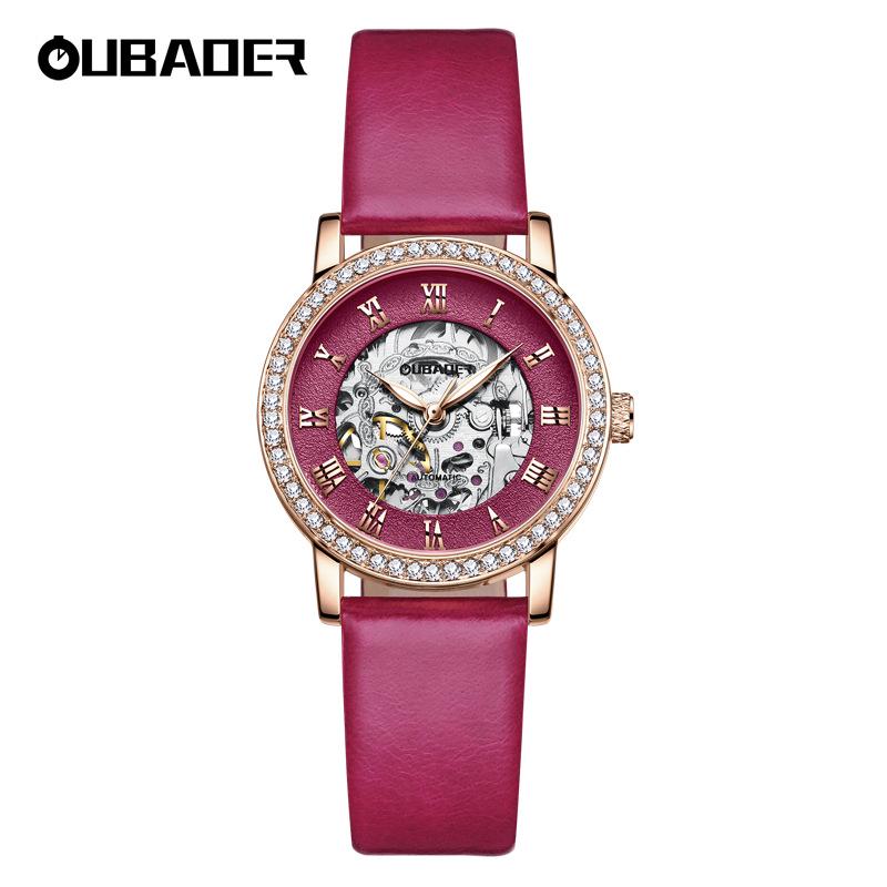 OUBAOER Women's Casual Mechanical Watch with Roman Numeral Dial, Waterproof Design