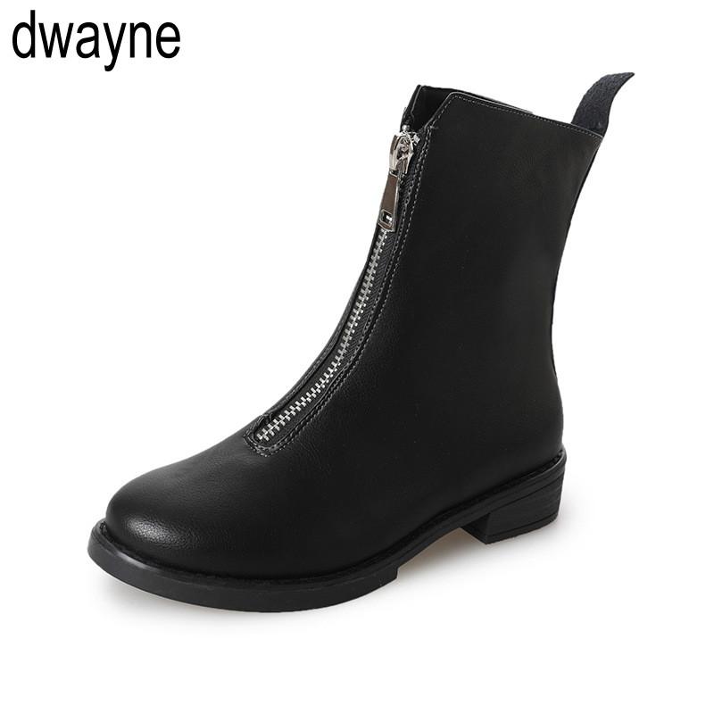Fashion High Quality Women Comfortable Chunky Heels Front Zipper Ankle Boots Round Toe Shoes Autumn Winter Plus Size 856