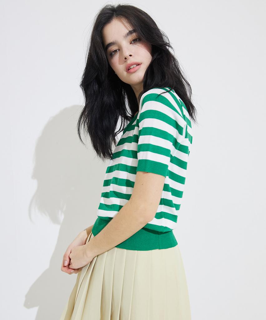AWESOME STUDIO V-Neck Striped Knit Green