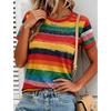 Fashion Women Retro Creative Horizontal Stripes Print T Shirt Funny Casual O-neck Short Sleeves T-shirt Summer Female Tee Shirt