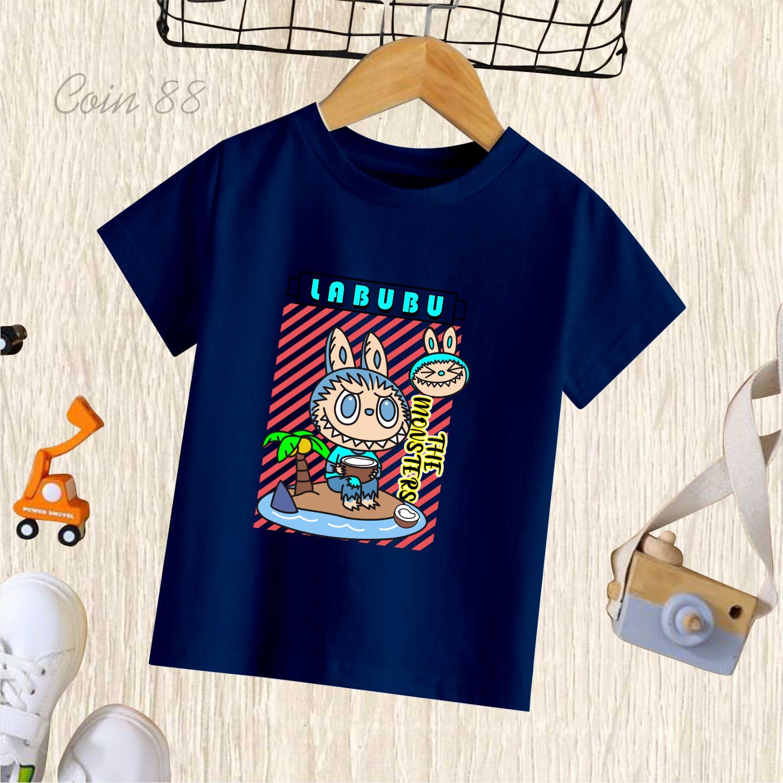 

2025 Popular Children s T-shirt Coconut Tree LABUBU Printed Cartoon Style Round Neck Short Sleeved Cute Girl s Top 110