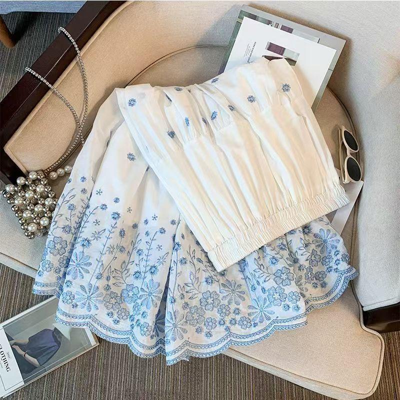 Mädchen Weißer A-Linien-Rock mit floraler Stickerei - Häkelrock im französischen Stil mit Eiform für Frühling/Sommer