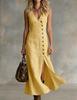 2026 New Spring and Summer Fashion Cotton and Linen Sleeveless V-neck Button Placket Dress Women's Clothing