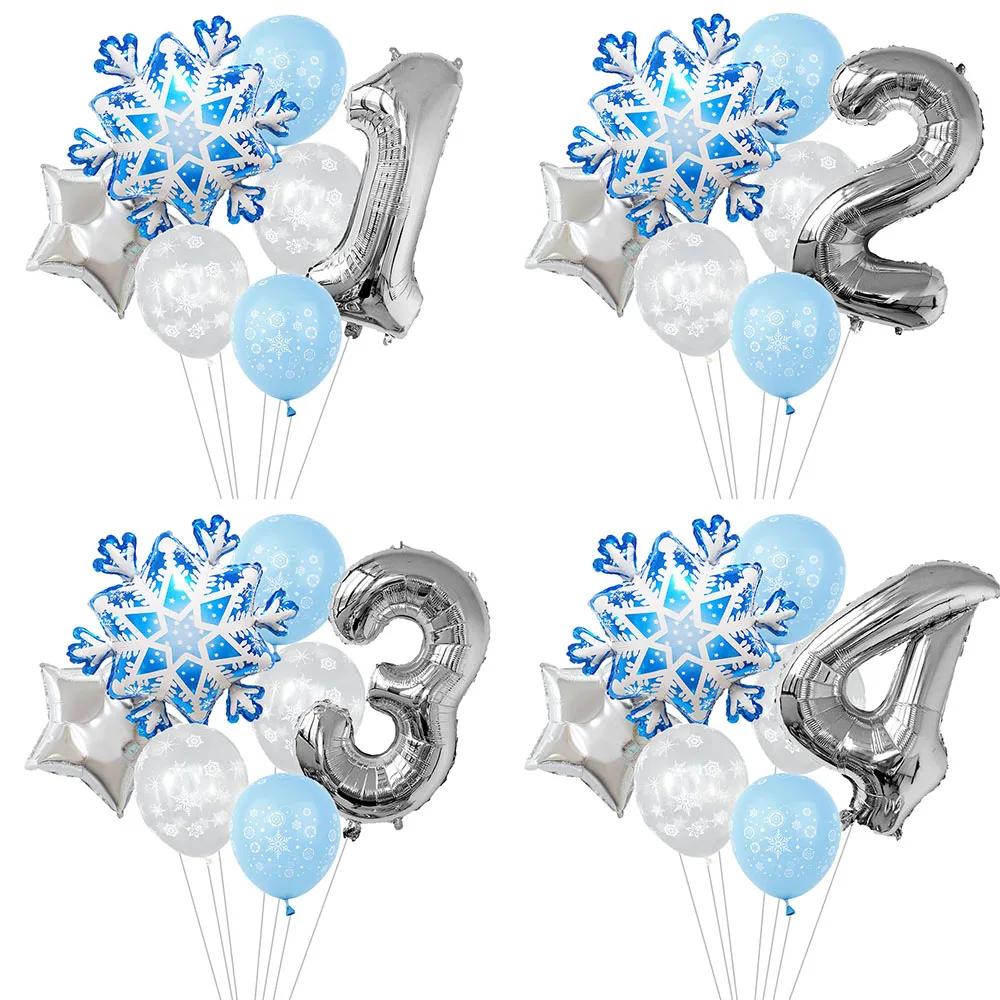 7Pcs Snowflake 32 inch Number 1-9 Foil Balloon Set Winter Snowflake Frozen Theme Balloons Birthday Party Holiday Decorations