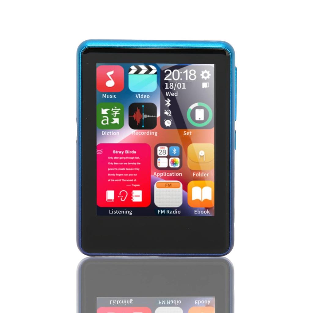 Mini Portable MP3 Player with Bluetooth 5.0, HD Touchscreen, FM Radio, Video Recorder, E-Book Reader, and Expandable Memory Card (Blue)