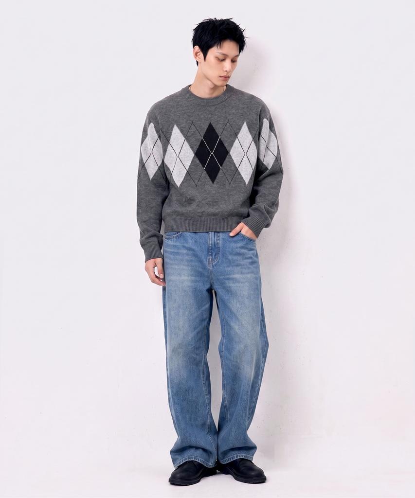 UNDEROFF Argyle Crop Knit Brown