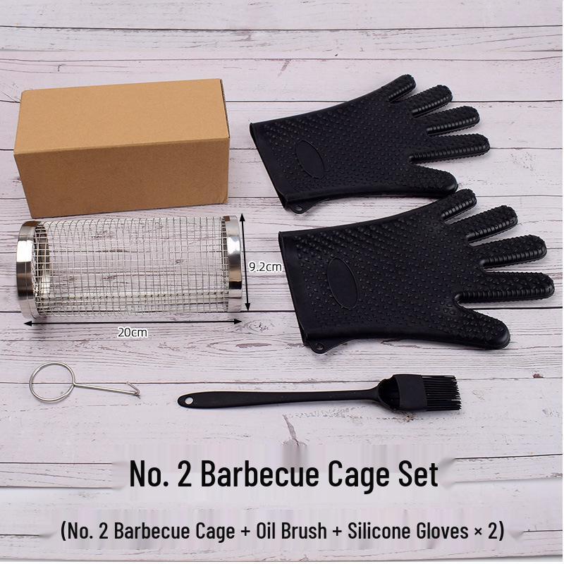 304 Stainless Steel Portable BBQ Rolling Cage for Outdoor Grilling