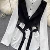 Hochwertiger zweiteiliger Anzug, Damen Herbstmode, Ausländischer Stil, Modisches Layering, Kurzes Westentop, Weißes langärmeliges Hemd