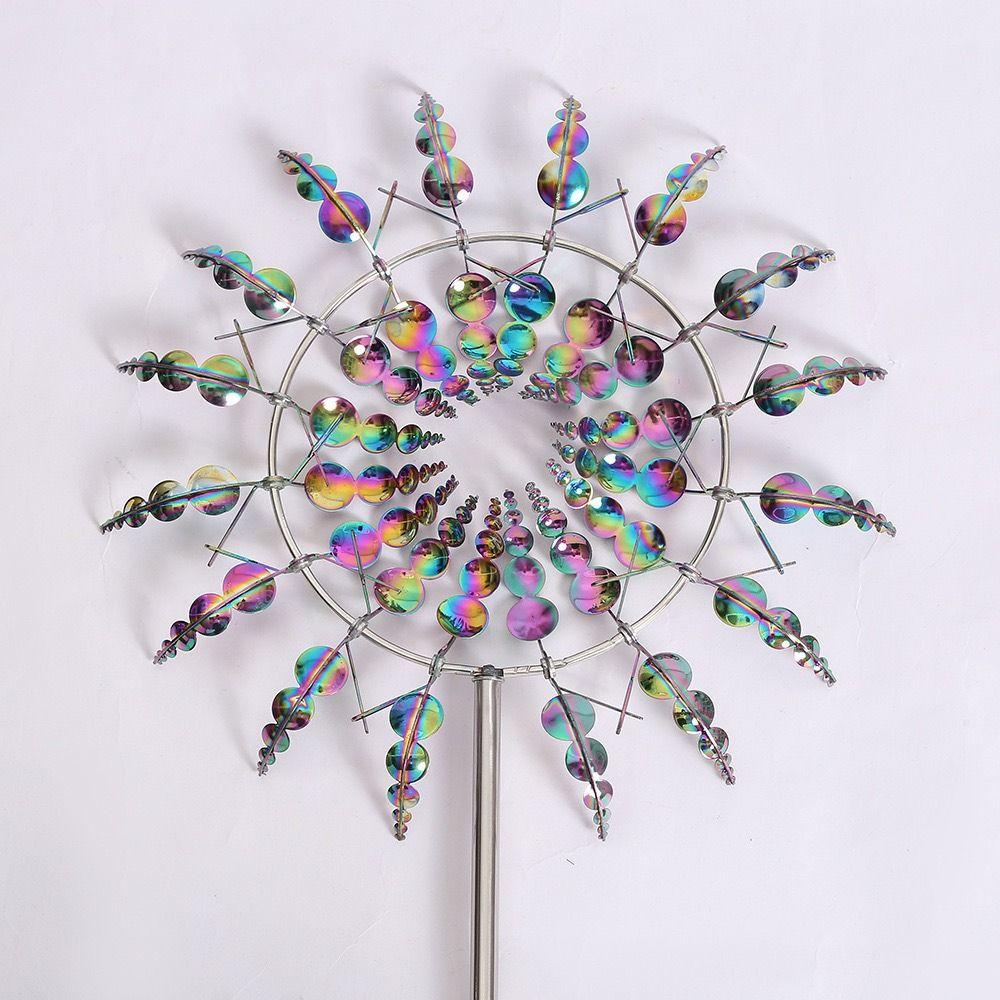Ground Mounted Metal Windmill Rust Resistant Windmill Rotating New Wind Spinner  Garden Decoration