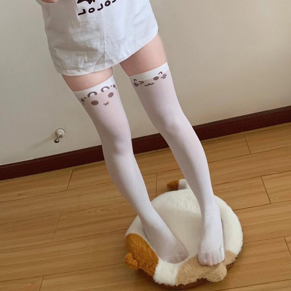 Two-Dimensional Yuanyan Expression Suspenders, Thigh Socks, Women'S Print Cartoon Jk Socks, Knee Socks, High Stockings, White Long